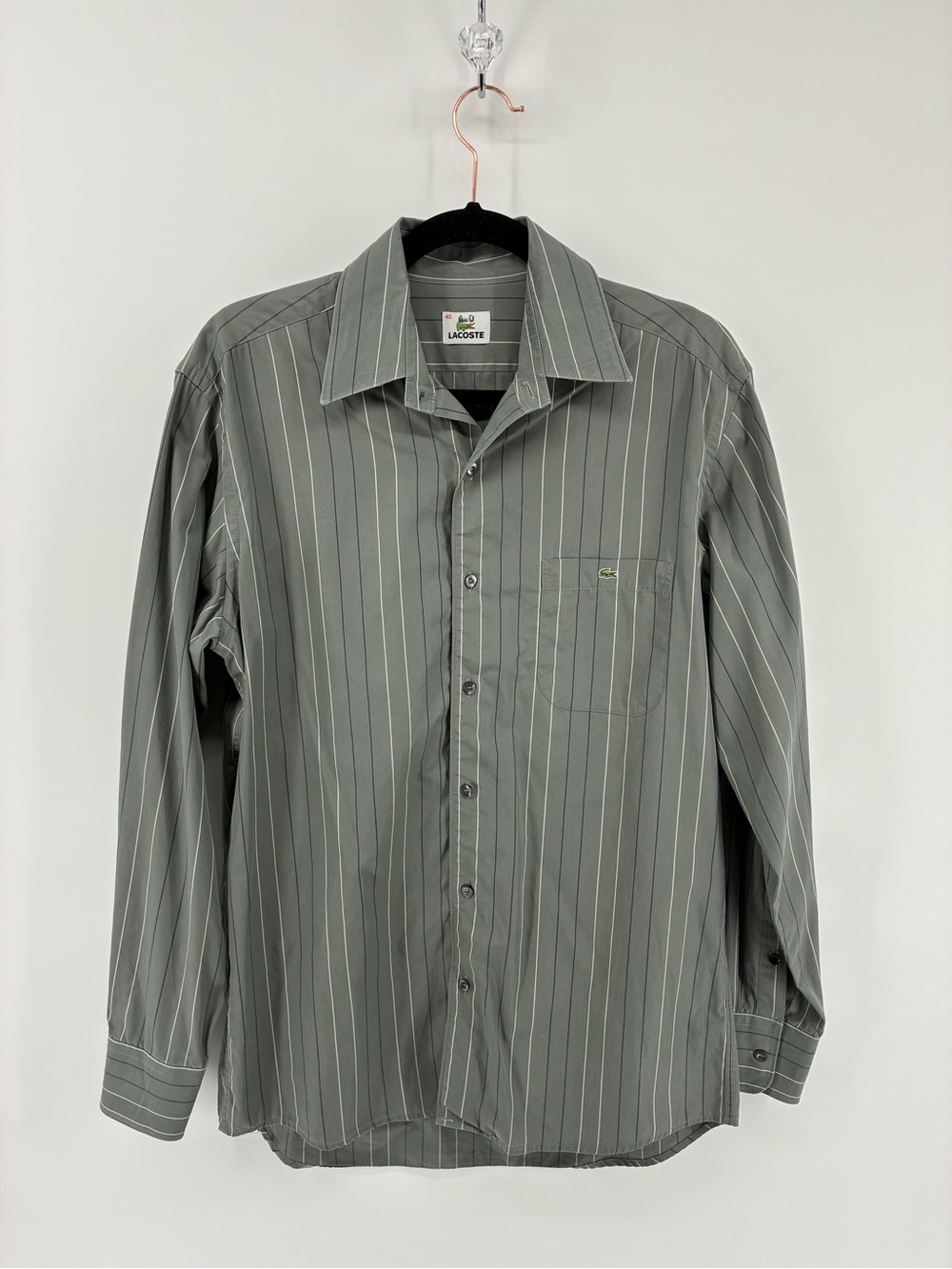 Lacoste Men's Gray Pinstripe Long-Sleeve Shirt with Pocket